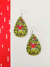 Load image into Gallery viewer, Grinch Lime Cheetah Full Body Print Faux Leather Teardrop Earrings
