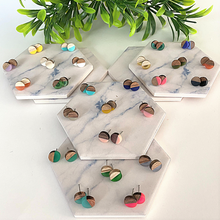 Load image into Gallery viewer, Wood &amp; Resin Colorblock 10mm Earrings
