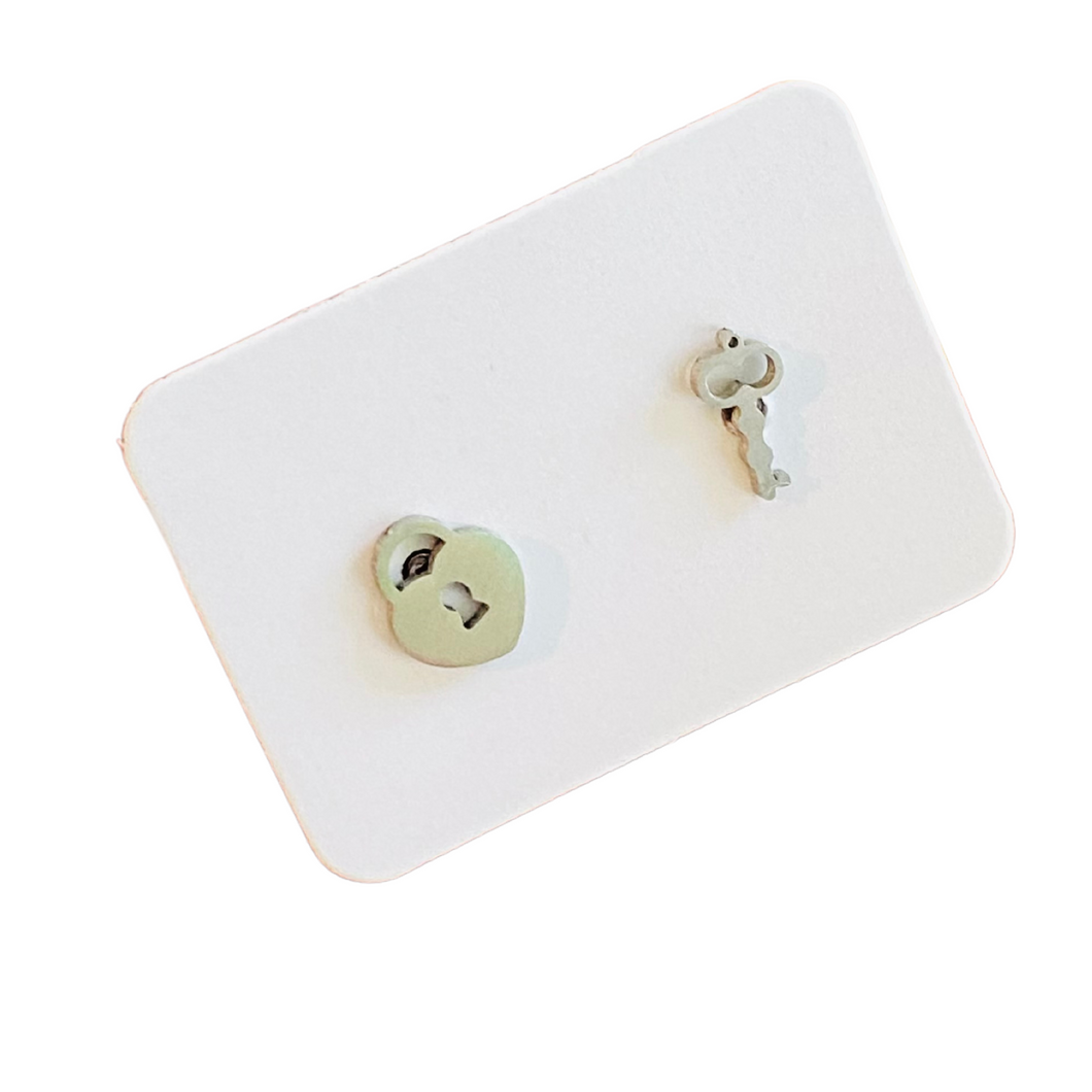 Minimalist Lock & Key Stud Earrings (Gold & Silver options)