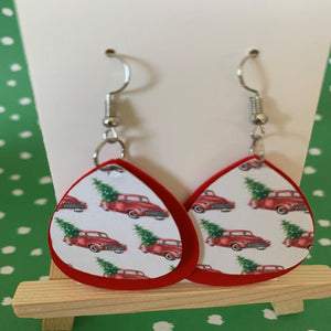 Red Truck Christmas Faux Leather Earrings