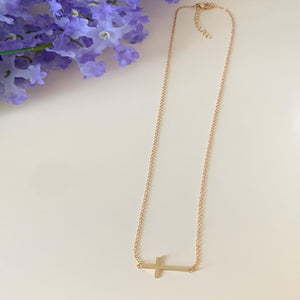 Sideways Cross Charm Necklace (Gold & Silver Options)