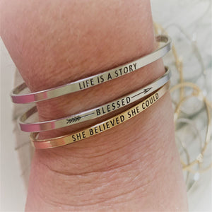 Inspirational Message "Never Give Up " Skinny Bracelets (Gold option)