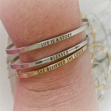 Load image into Gallery viewer, Inspirational Message &quot;Live In The Moment&quot; Skinny Bracelets (Gold &amp; Silver option)
