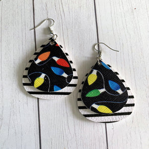 Oh My Lights Christmas Faux Leather Earrings (White and Black option)