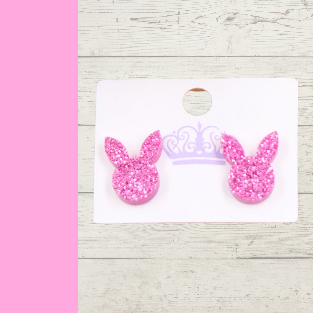 Minimalist Easter Pink Bunny Head Earrings