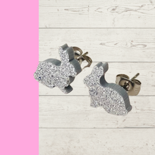 Load image into Gallery viewer, Minimalist Easter Silver Bunny Earrings
