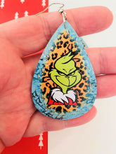 Load image into Gallery viewer, Grinch Cheetah &amp; Marble Print Faux Leather Teardrop Earrings
