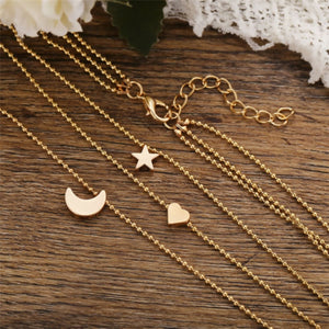 Multi-layer Layered Star, Heart, Moon Necklace - 3 piece set