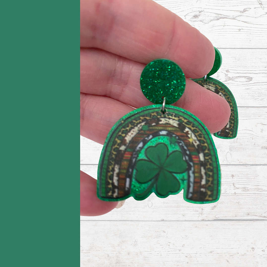 St. Patrick's Day 4 Leaf Clover Rainbow Earrings
