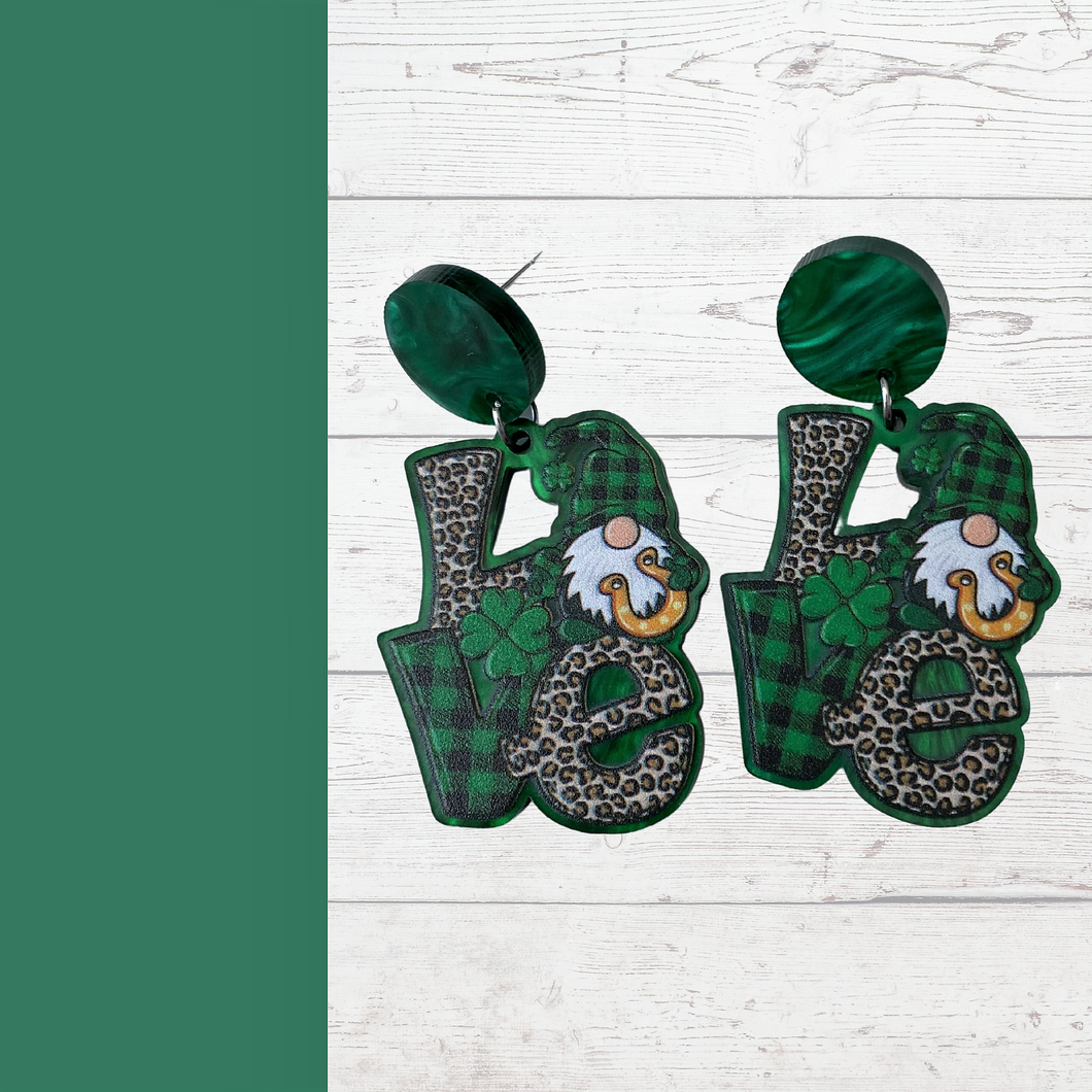 St. Patty's Day LOVE Gnome Earrings