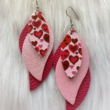 Load image into Gallery viewer, Valentine&#39;s Day Triple Layer Faux Leather Earrings - 12 options
