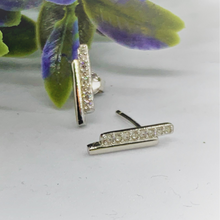 Load image into Gallery viewer, Double Bar Sterling Silver Rhinestone Stud Earring
