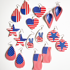 Patriotic Star Flag Faux Leather Earrings