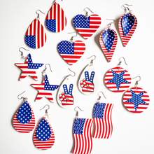Load image into Gallery viewer, Patriotic Leaf Flag Faux Leather Earrings

