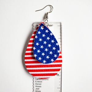 Patriotic Teardrop - Double Layer Flag Faux Leather Earrings
