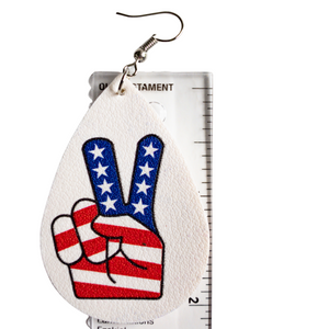 Patriotic Teardrop - Hand Flag Faux Leather Earrings