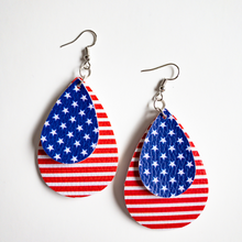 Load image into Gallery viewer, Patriotic Teardrop - Double Layer Flag Faux Leather Earrings
