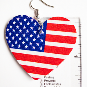 Patriotic Heart Flag Faux Leather Earrings