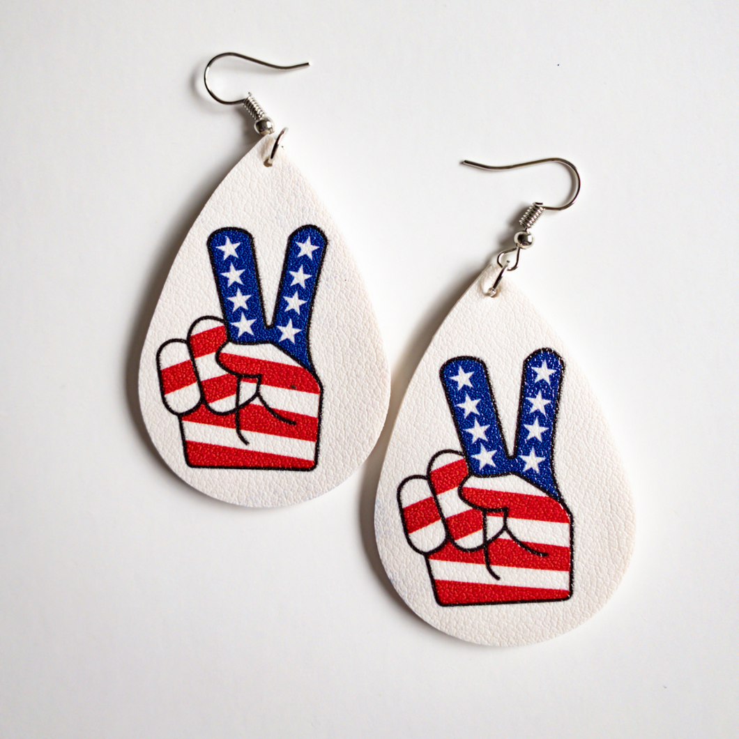 Patriotic Teardrop - Hand Flag Faux Leather Earrings