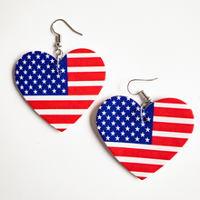 Load image into Gallery viewer, Patriotic Heart Flag Faux Leather Earrings
