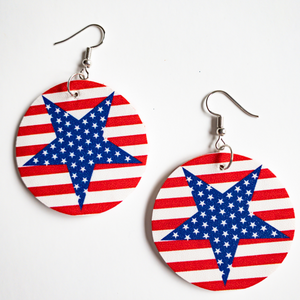 Patriotic Circle - Flag Faux Leather Earrings