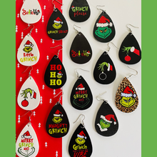 Load image into Gallery viewer, Grinch Hand w/Ornament Teardrop Earrings (Black &amp; White Options)
