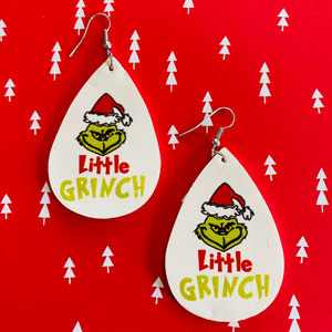 Grinch White Little Grinch Teardrop Earrings