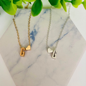 Initial Letter w/Heart Necklace (Gold & Silver option)