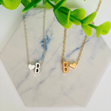 Load image into Gallery viewer, Initial Letter w/Heart Necklace (Gold &amp; Silver option)
