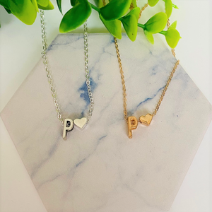 Initial Letter w/Heart Necklace (Gold & Silver option)
