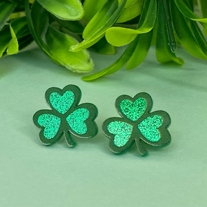 St. Patricks Day 3 Leaf Clover Stud Earrings