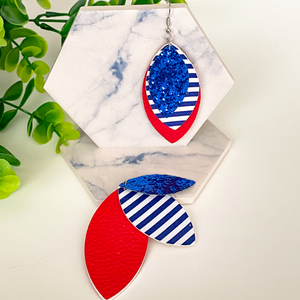 Patriotic Red, White and Blue Glitter Triple Layer Earrings