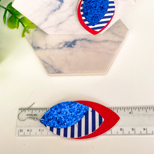 Patriotic Red, White and Blue Glitter Triple Layer Earrings