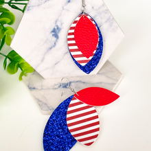 Load image into Gallery viewer, Patriotic Red, White and Blue Triple Layer Faux Leather Earrings
