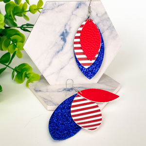 Patriotic Red, White and Blue Triple Layer Faux Leather Earrings