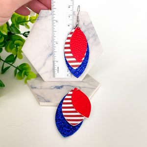 Patriotic Red, White and Blue Triple Layer Faux Leather Earrings