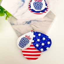 Load image into Gallery viewer, Patriotic Pineapple, Stars and Stripes Triple Layer Faux Leather Earrings
