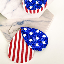 Load image into Gallery viewer, Patriotic Stars and Stripes Double Layer Faux Leather Glitter Earrings
