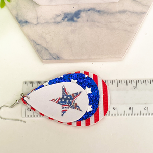 Patriotic Star & Stripes Triple Layer Faux Leather Earrings