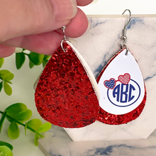 Load image into Gallery viewer, Patriotic Red Glitter Double Layer Faux Leather Earrings
