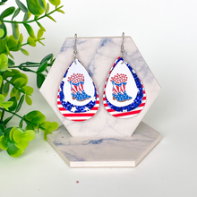 Load image into Gallery viewer, Patriotic Boots w/Star &amp; Stripes Triple Layer Faux Leather Earrings
