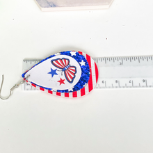 Load image into Gallery viewer, Patriotic Butterfly w/Star &amp; Stripes Triple Layer Faux Leather Earrings
