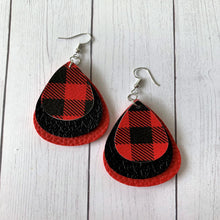 Load image into Gallery viewer, Buffalo Plaid Triple Layer Faux Leather Earrings
